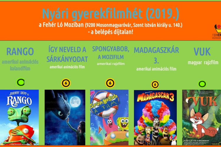 Gyerekfilmhét augusztusban a Fehér Ló Közösségi házban