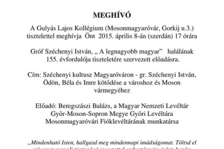 gr. Széchenyi Istvánra emlékezünk