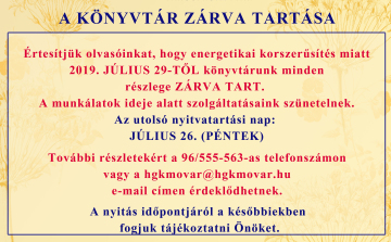 Energetikai korszerűsítés miatt zárva tart a Huszár Gál Városi Könyvtár 