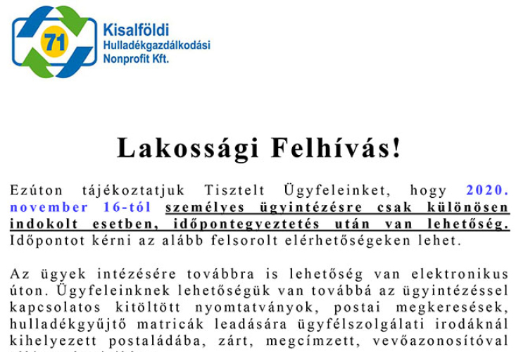Elektronikus ügyintézés a Kisalföldi Hulladékgazdálkodási Nonprofit Kft.-nél is